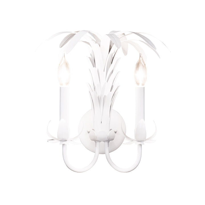 Palm Spray Two Arm Tole Wall Sconce In Matte White Powder Coat - RESEDA WH