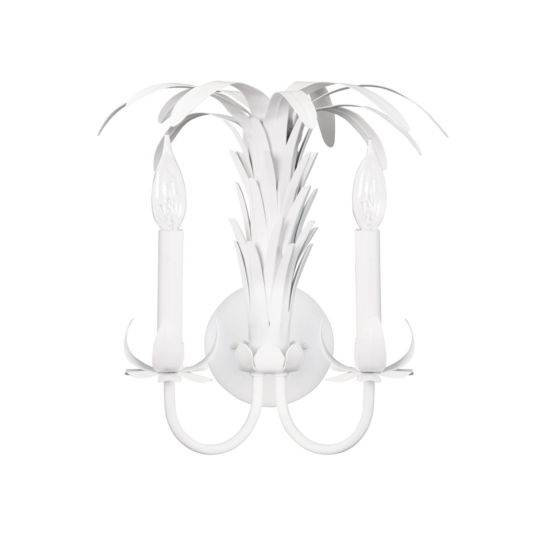 Palm Spray Two Arm Tole Wall Sconce In Matte White Powder Coat - RESEDA WH
