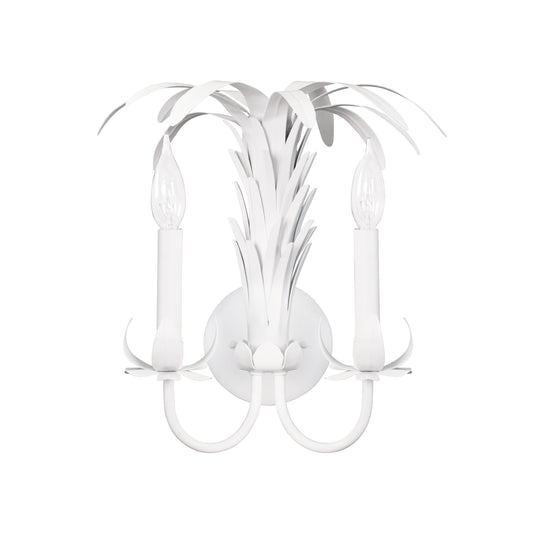 Palm Spray Two Arm Tole Wall Sconce In Matte White Powder Coat - RESEDA WH