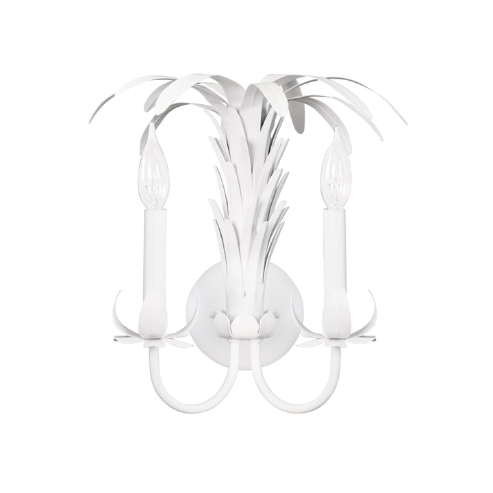 Palm Spray Two Arm Tole Wall Sconce In Matte White Powder Coat - RESEDA WH