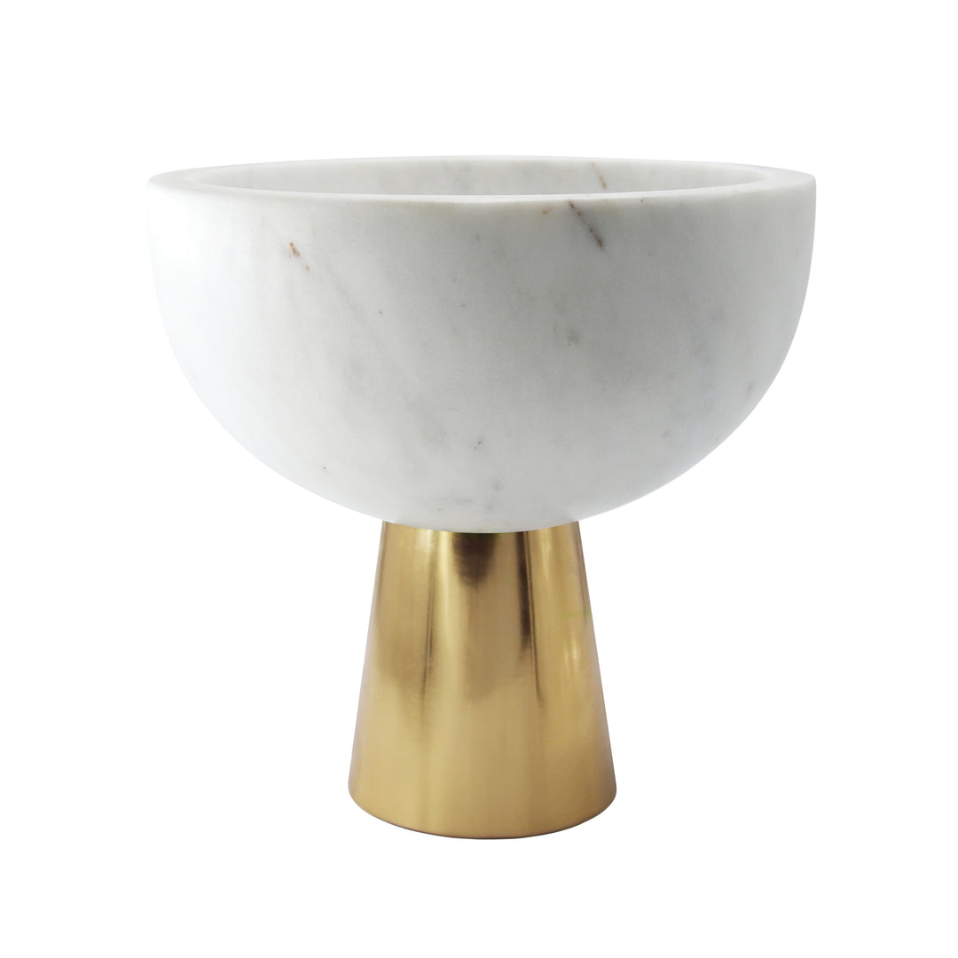 Large White Marble Bowl With Brass Base - REVE LG