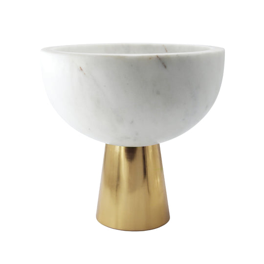 Large White Marble Bowl With Brass Base - REVE LG