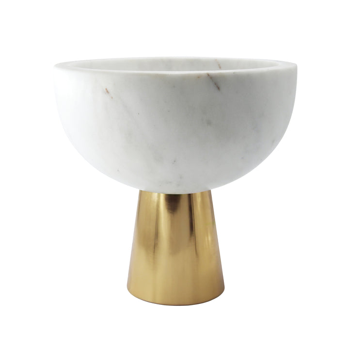 Large White Marble Bowl With Brass Base - REVE LG