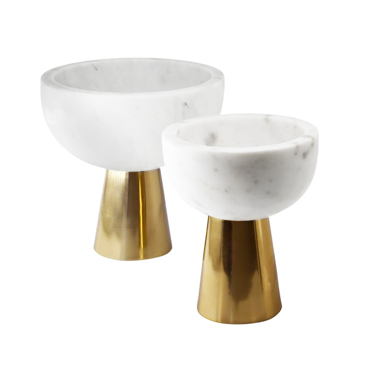 Large White Marble Bowl With Brass Base - REVE LG