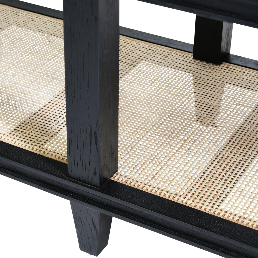 Four Drawer Console With Open Cane Shelf In Black Oak - RICHMOND BO