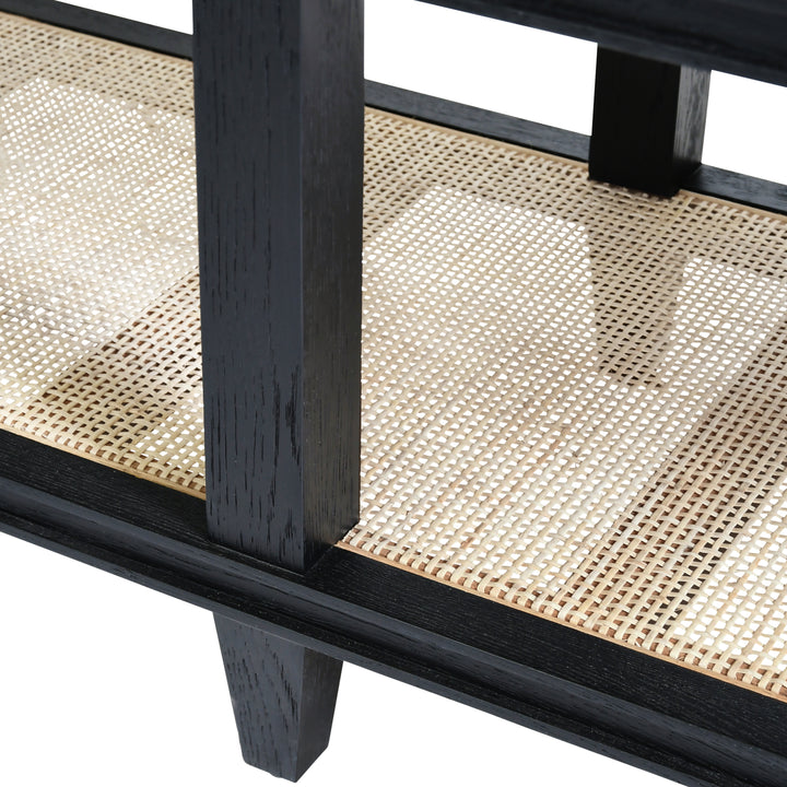 Four Drawer Console With Open Cane Shelf In Black Oak - RICHMOND BO