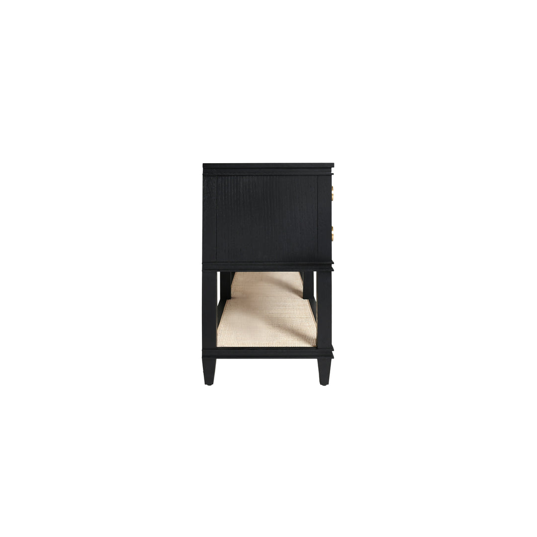 Four Drawer Console With Open Cane Shelf In Black Oak - RICHMOND BO