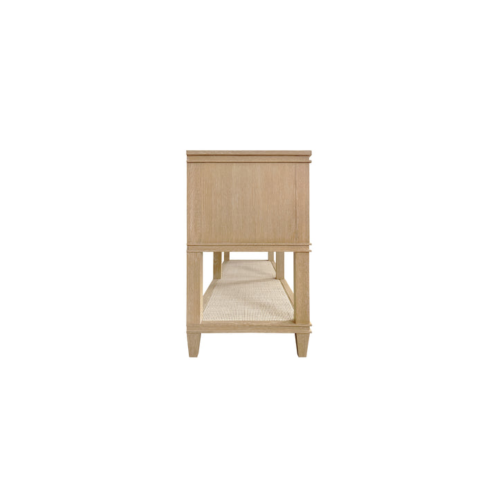 Four Drawer Console With Open Cane Shelf In Cerused Oak - RICHMOND CO