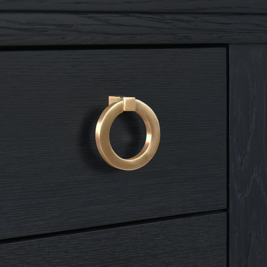 Four Drawer Console With Open Cane Shelf In Black Oak - RICHMOND BO