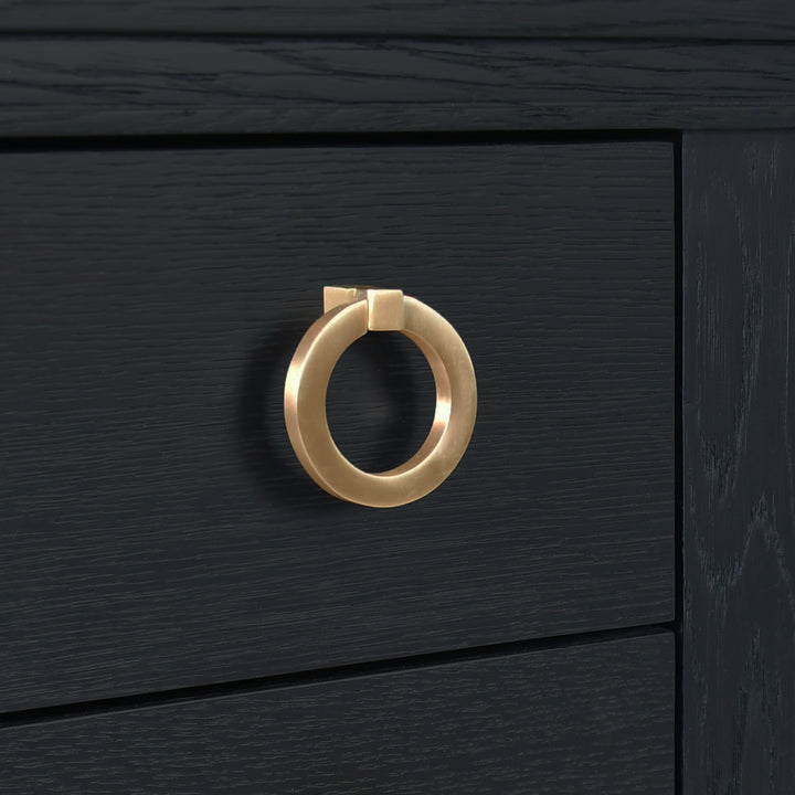 Four Drawer Console With Open Cane Shelf In Black Oak - RICHMOND BO