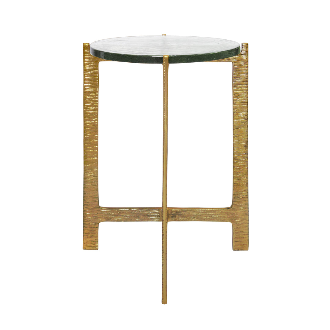 Round Side Table With Hammered Brass Base And Thick Poured Glass Top - RICKY