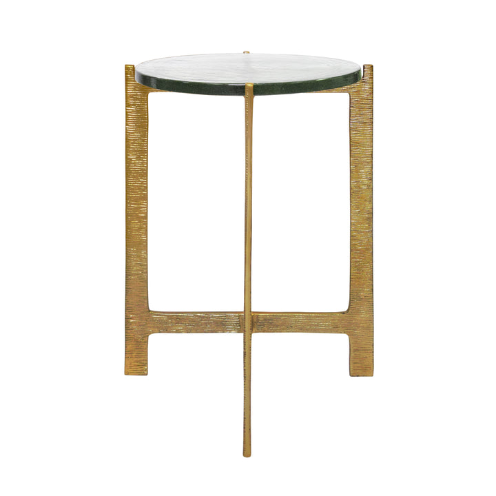 Round Side Table With Hammered Brass Base And Thick Poured Glass Top - RICKY