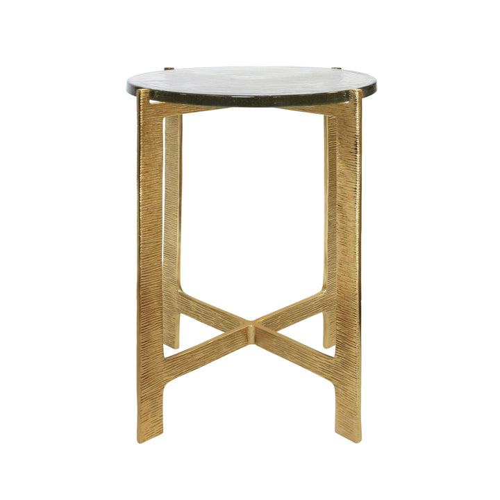Round Side Table With Hammered Brass Base And Thick Poured Glass Top - RICKY