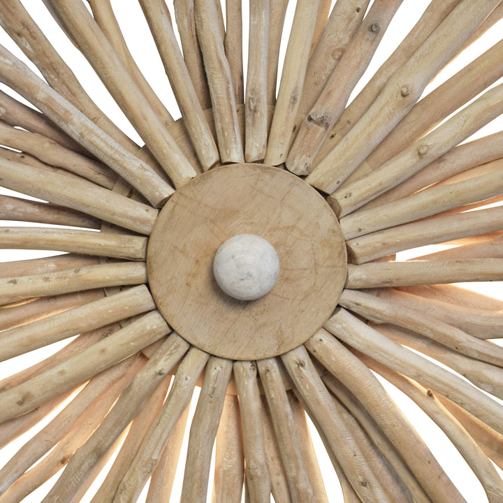 Small Round Wall Sconce Handcrafted With Whitewash Eurcalyptus Wood - RIO SM