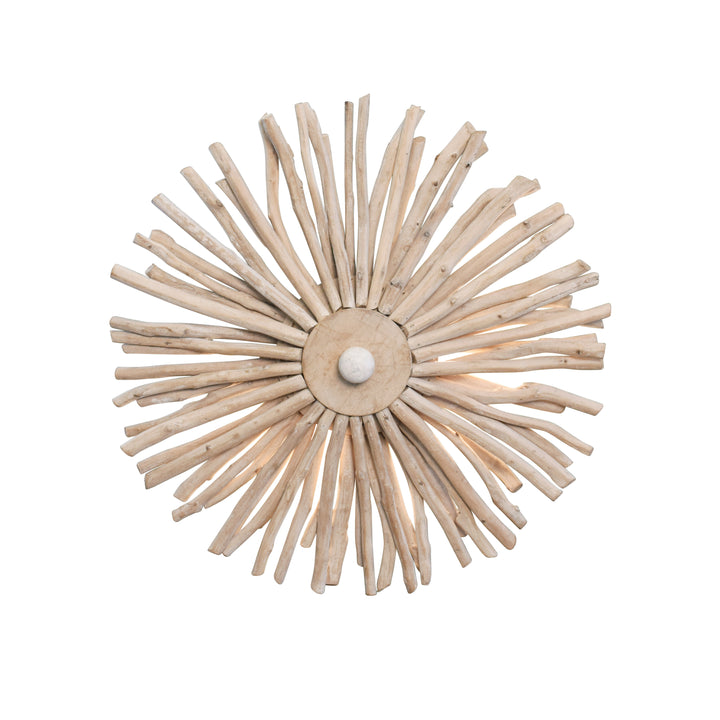 Small Round Wall Sconce Handcrafted With Whitewash Eurcalyptus Wood - RIO SM