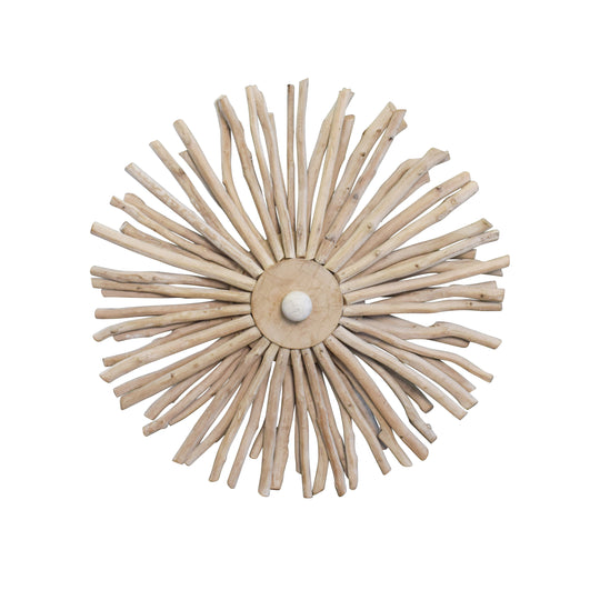 Small Round Wall Sconce Handcrafted With Whitewash Eurcalyptus Wood - RIO SM