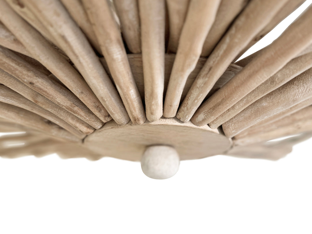 Small Round Wall Sconce Handcrafted With Whitewash Eurcalyptus Wood - RIO SM