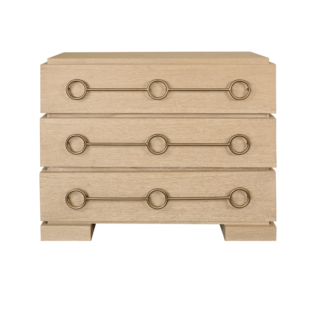 Three Drawer Chest With Antique Brass Connected Circle Hardware In Cerused Oak - RODERICK CO
