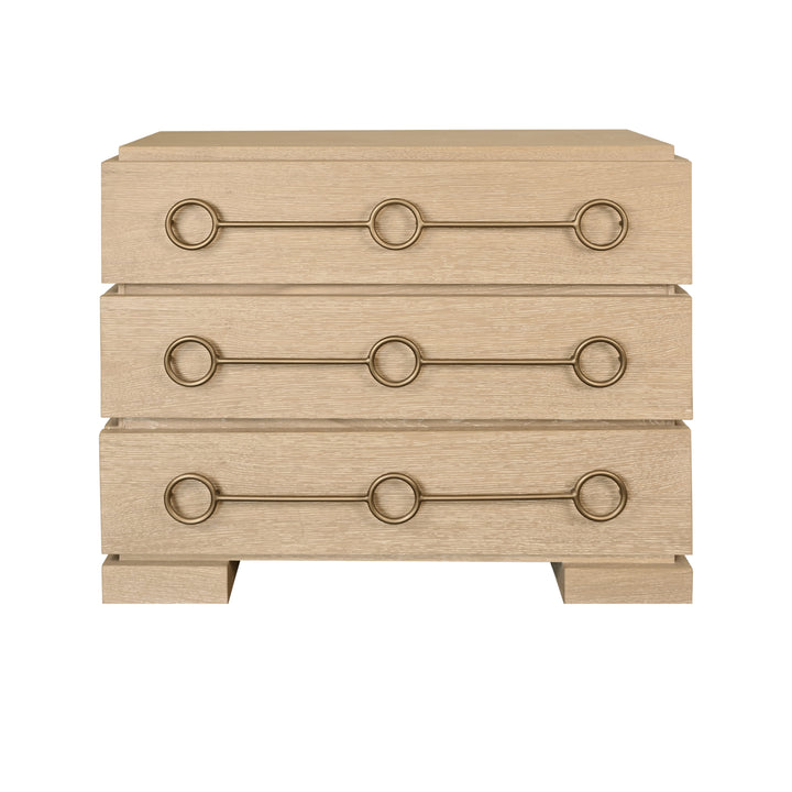 Three Drawer Chest With Antique Brass Connected Circle Hardware In Cerused Oak - RODERICK CO