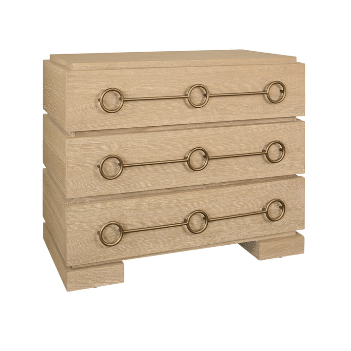 Three Drawer Chest With Antique Brass Connected Circle Hardware In Cerused Oak - RODERICK CO