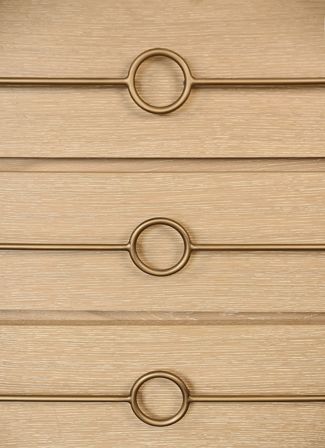Three Drawer Chest With Antique Brass Connected Circle Hardware In Cerused Oak - RODERICK CO