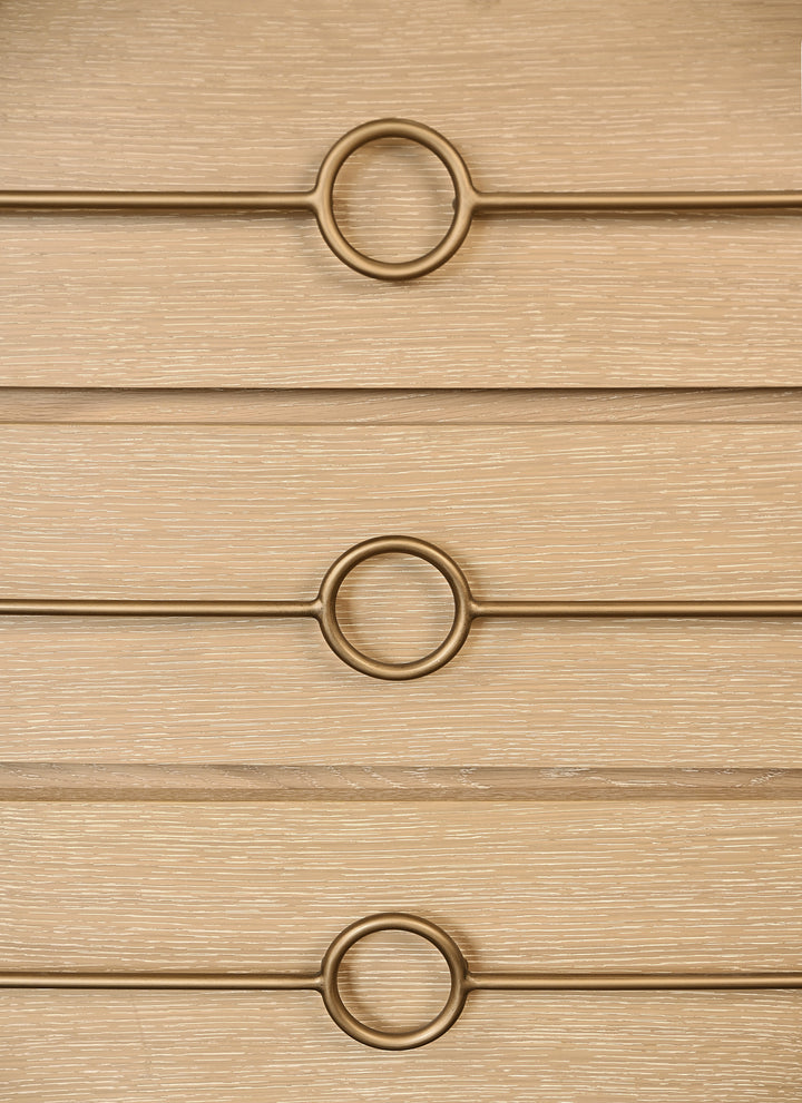 Three Drawer Chest With Antique Brass Connected Circle Hardware In Cerused Oak - RODERICK CO