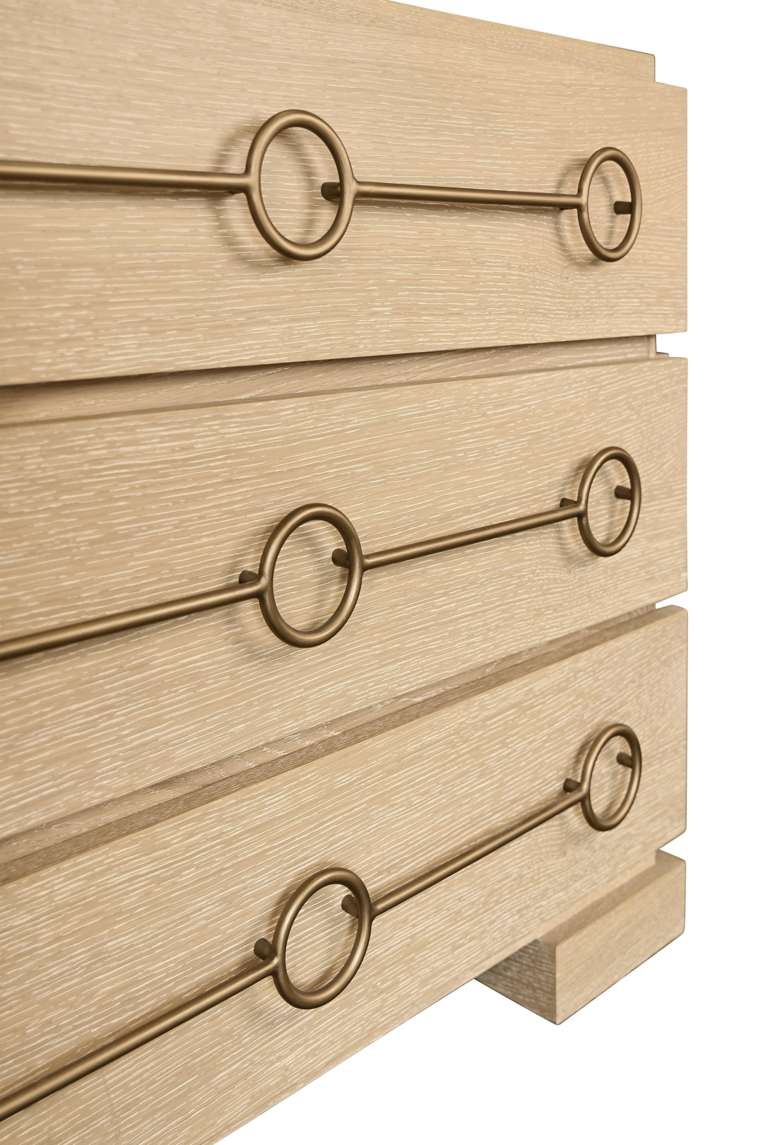 Three Drawer Chest With Antique Brass Connected Circle Hardware In Cerused Oak - RODERICK CO