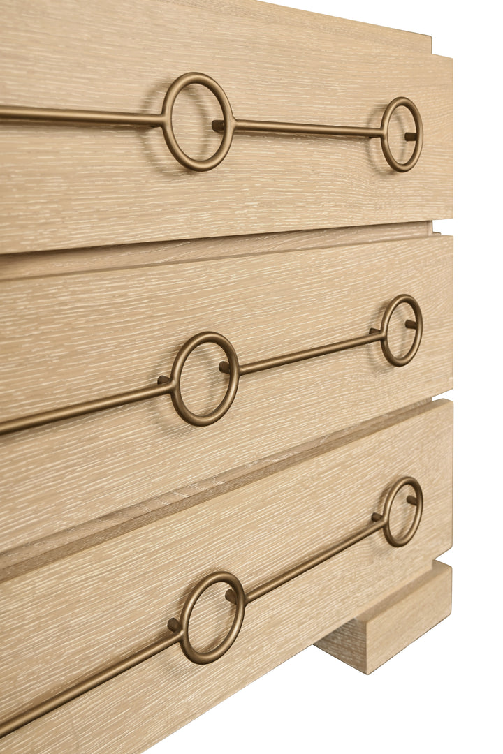 Three Drawer Chest With Antique Brass Connected Circle Hardware In Cerused Oak - RODERICK CO