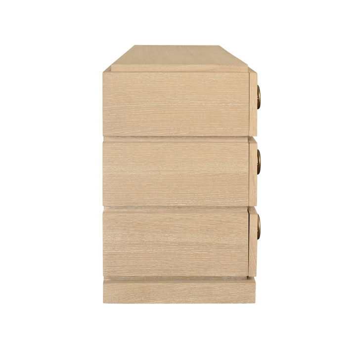 Three Drawer Chest With Antique Brass Connected Circle Hardware In Cerused Oak - RODERICK CO