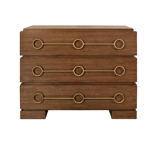 Three Drawer Chest With Antique Brass Connected Circle Hardware In Provincial Brown Oak - RODERICK PBO