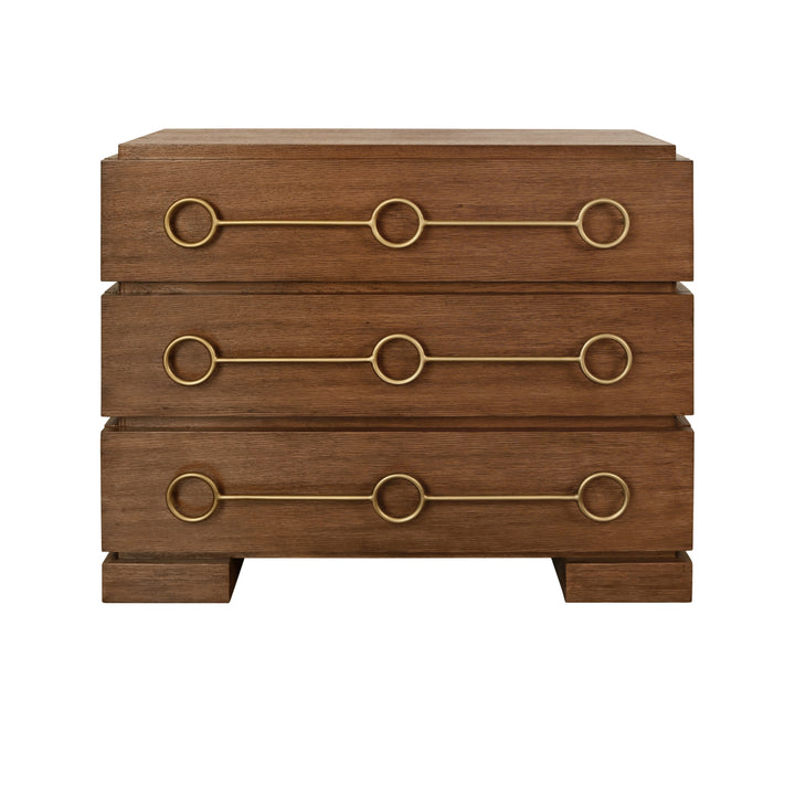 Three Drawer Chest With Antique Brass Connected Circle Hardware In Provincial Brown Oak - RODERICK PBO