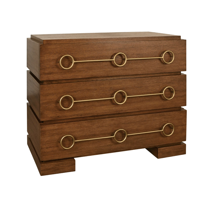 Three Drawer Chest With Antique Brass Connected Circle Hardware In Provincial Brown Oak - RODERICK PBO