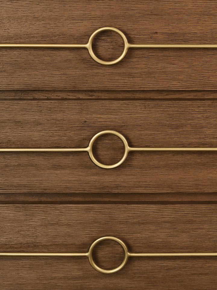Three Drawer Chest With Antique Brass Connected Circle Hardware In Provincial Brown Oak - RODERICK PBO