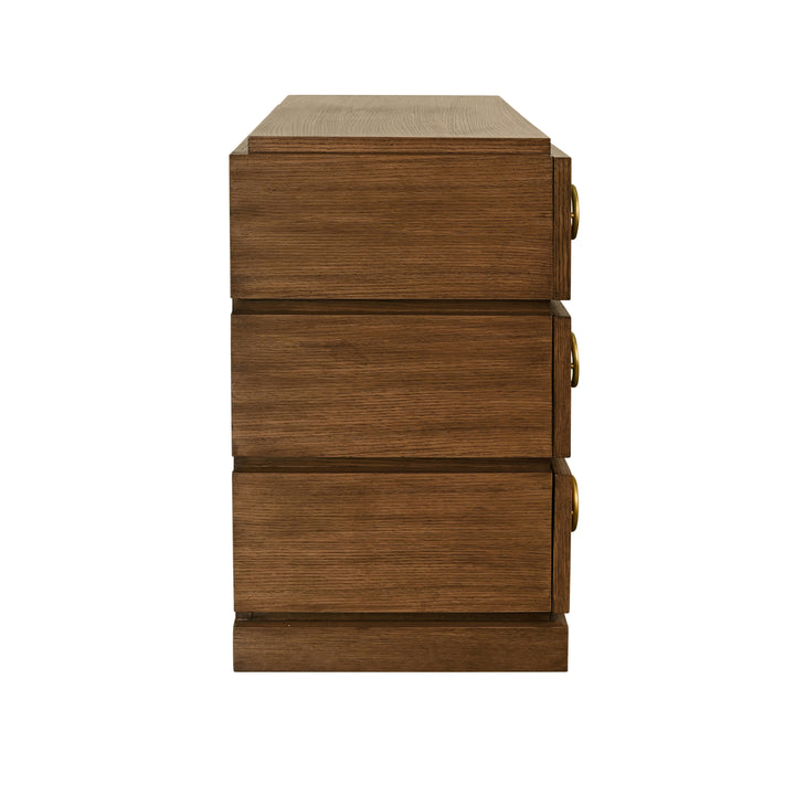 Three Drawer Chest With Antique Brass Connected Circle Hardware In Provincial Brown Oak - RODERICK PBO
