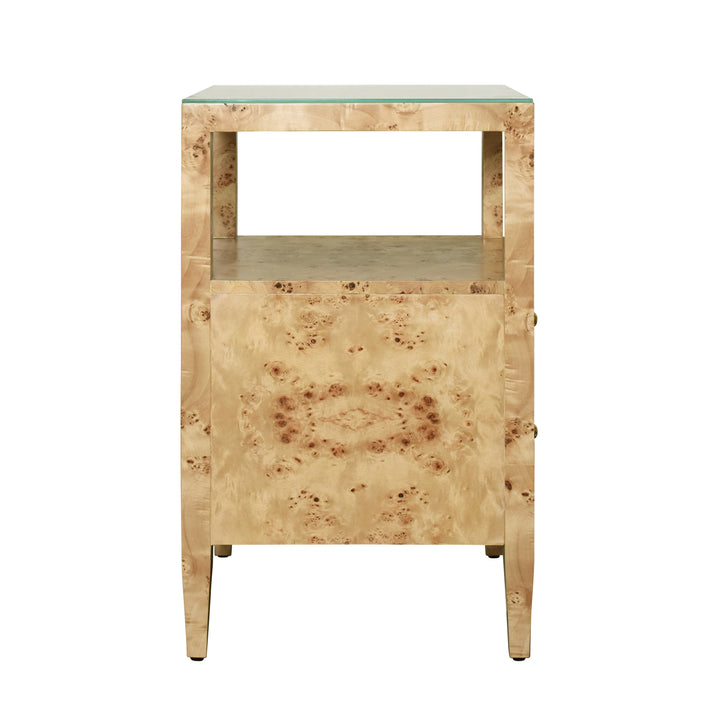 Two Drawer Side Table In Burl Wood With Polished Brass Knobs - ROSCOE BW
