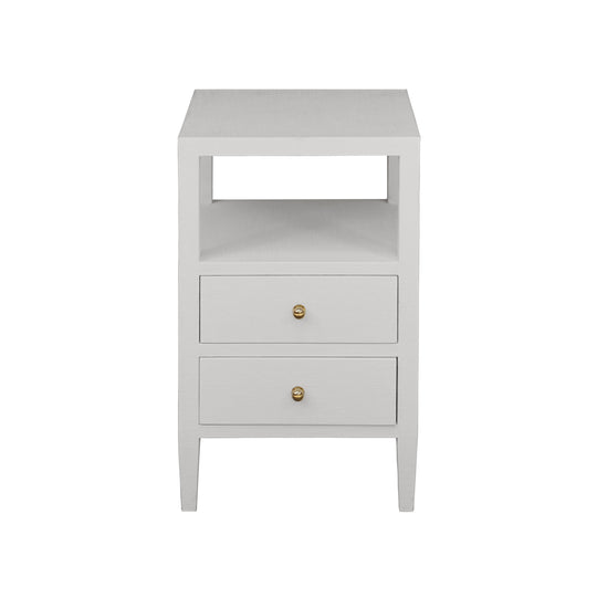 Two Drawer Side Table In Coated White Linen - ROSCOE WH