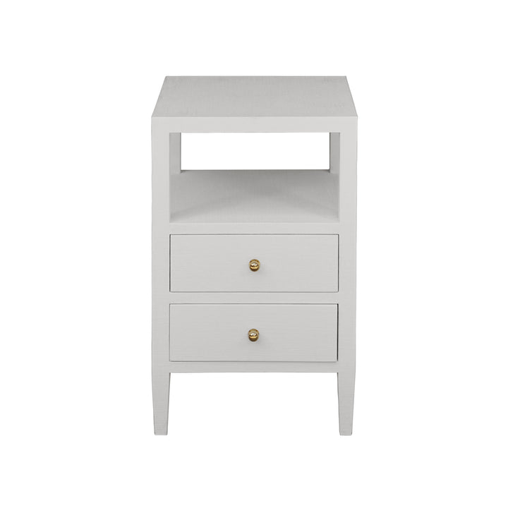 Two Drawer Side Table In Coated White Linen - ROSCOE WH