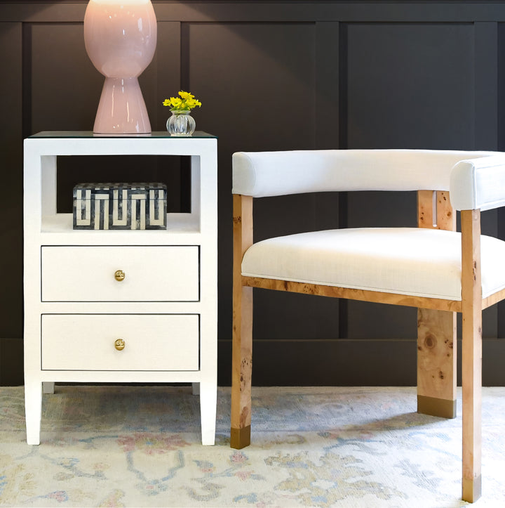 Two Drawer Side Table In Coated White Linen - ROSCOE WH