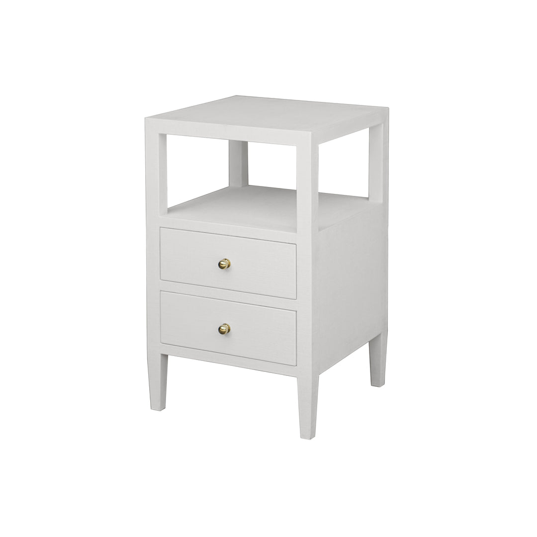 Two Drawer Side Table In Coated White Linen - ROSCOE WH