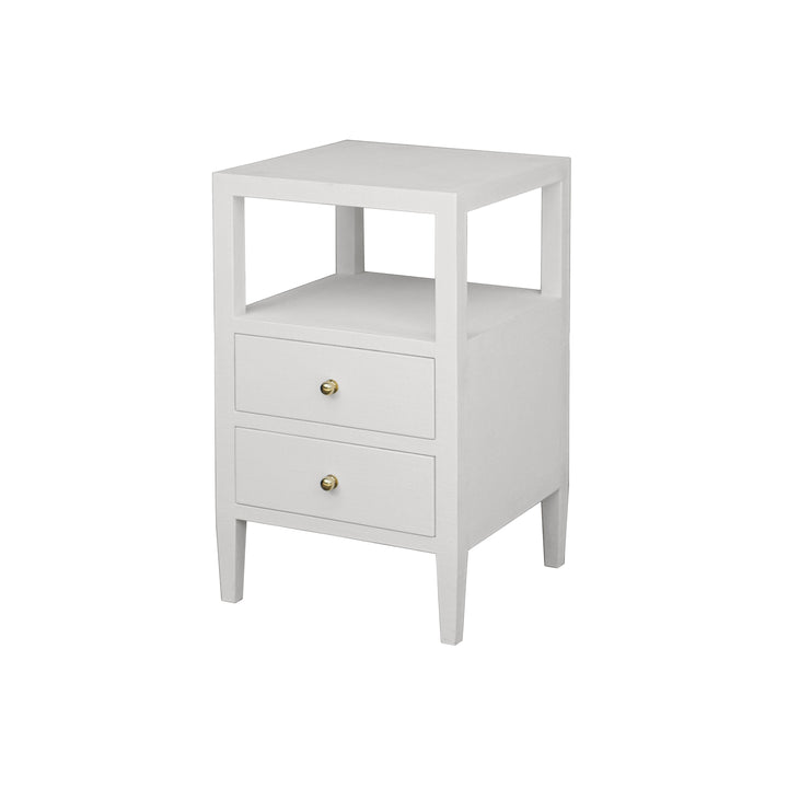 Two Drawer Side Table In Coated White Linen - ROSCOE WH