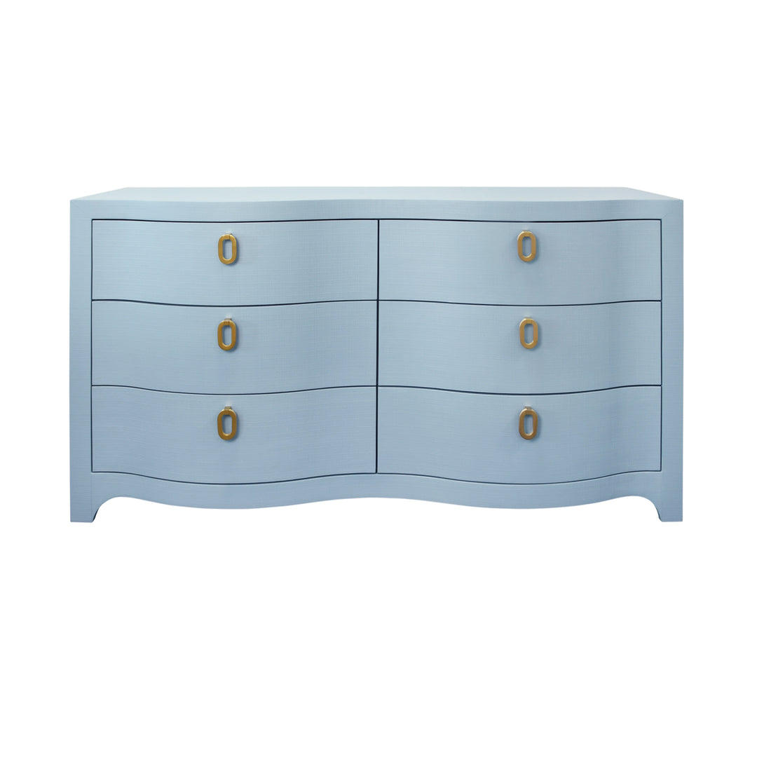 Curved Front Six Drawer Chest In Textured Light Blue Linen - ROSIE LB