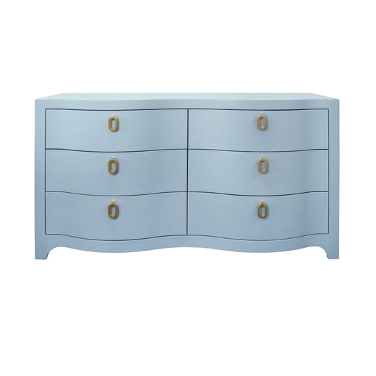 Curved Front Six Drawer Chest In Textured Light Blue Linen - ROSIE LB
