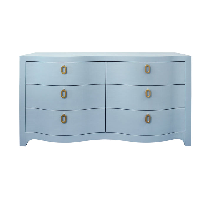 Curved Front Six Drawer Chest In Textured Light Blue Linen - ROSIE LB