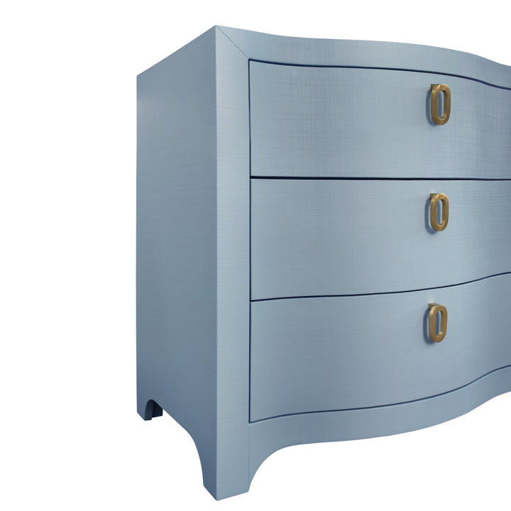 Curved Front Six Drawer Chest In Textured Light Blue Linen - ROSIE LB