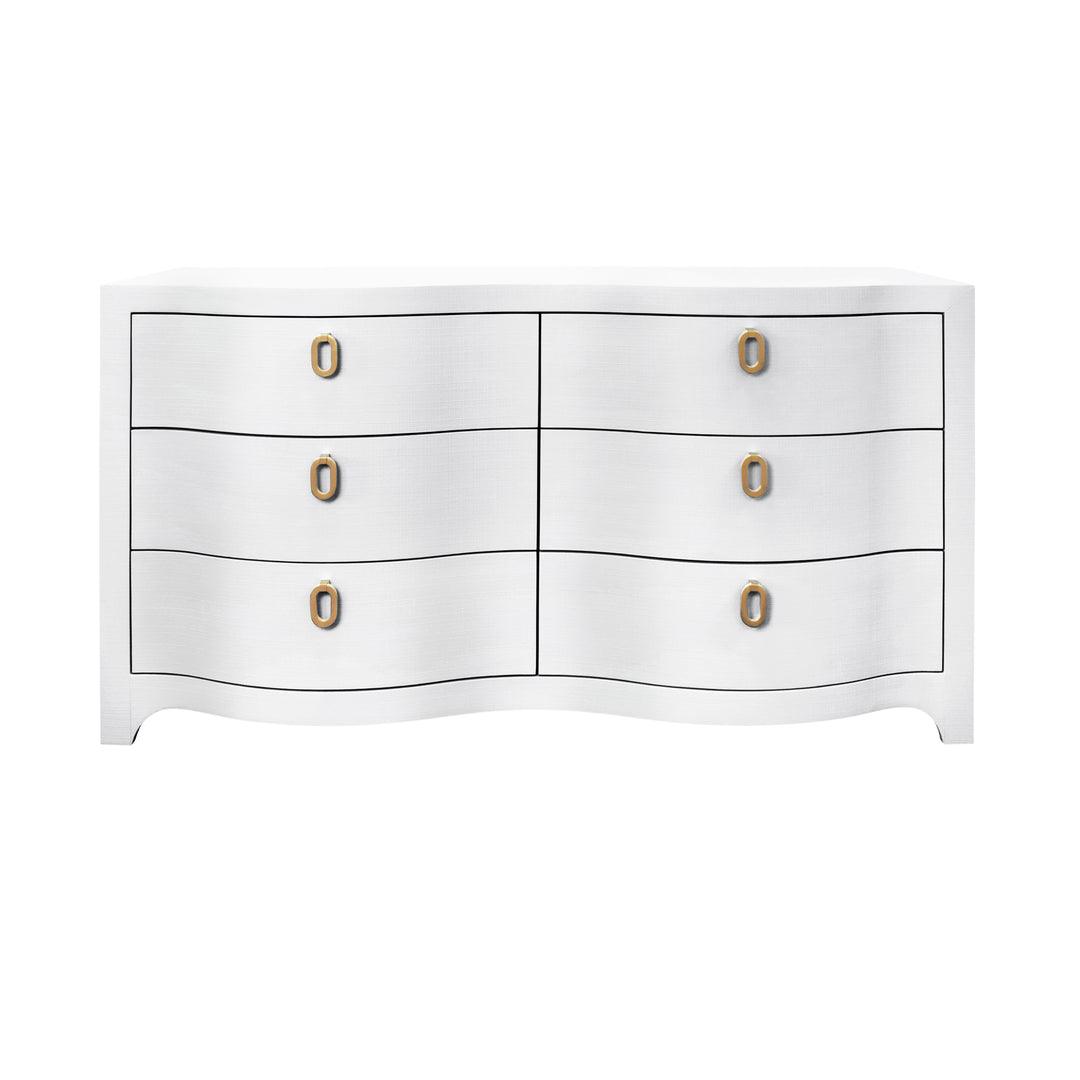 Curved Front Six Drawer Chest In Textured White Linen - ROSIE WH