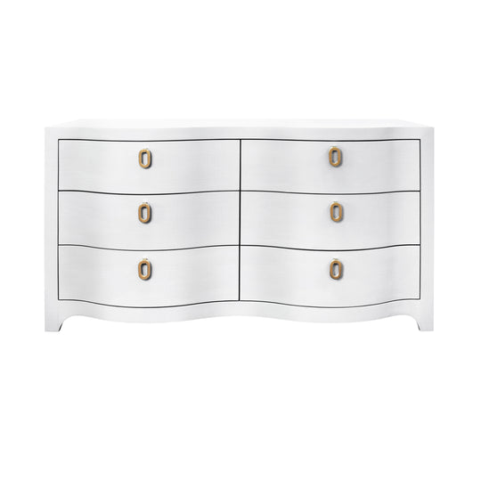 Curved Front Six Drawer Chest In Textured White Linen - ROSIE WH