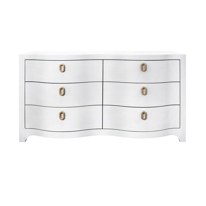 Curved Front Six Drawer Chest In Textured White Linen - ROSIE WH