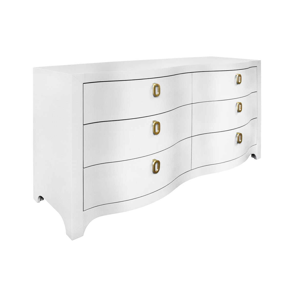 Curved Front Six Drawer Chest In Textured White Linen - ROSIE WH