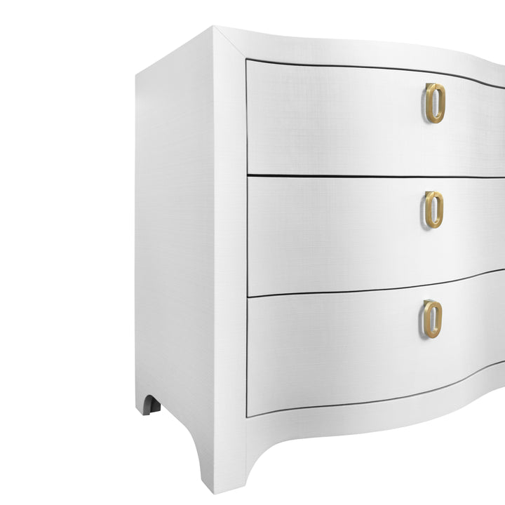 Curved Front Six Drawer Chest In Textured White Linen - ROSIE WH