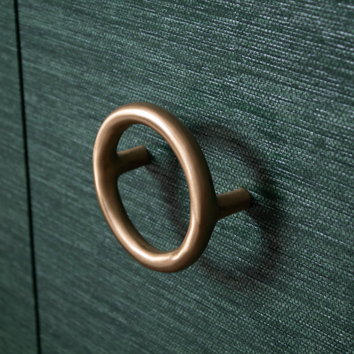 Four Door Buffet With Antique Brass Circle Hardware In Dyed Green Grasscloth - RUE GR
